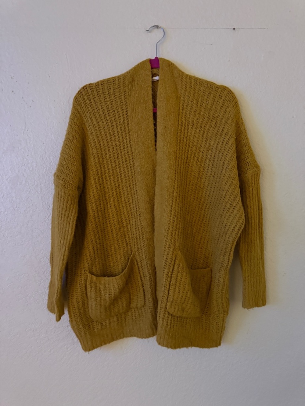 Altar’d State Brand Cozy Open-Front Mustard Knit Cardigan